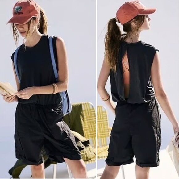 New FP Movement X Free People Lead The Way Romper Utility Run Hike Black S - Picture 1 of 12